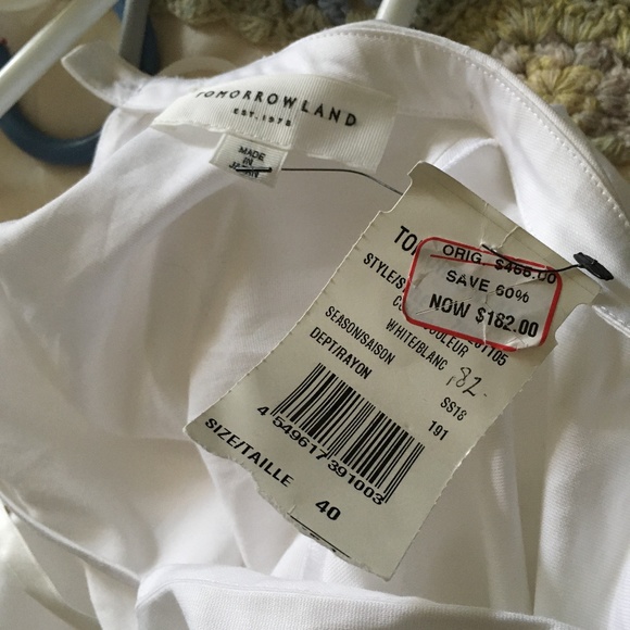 TOMORROW LAND White Cotton Gathered Neck Blouse NWT M - Picture 5 of 5